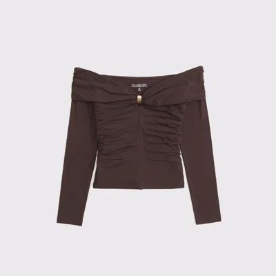 Abercrombie & Fitch Off-the-shoulder Hardware Top In Brown