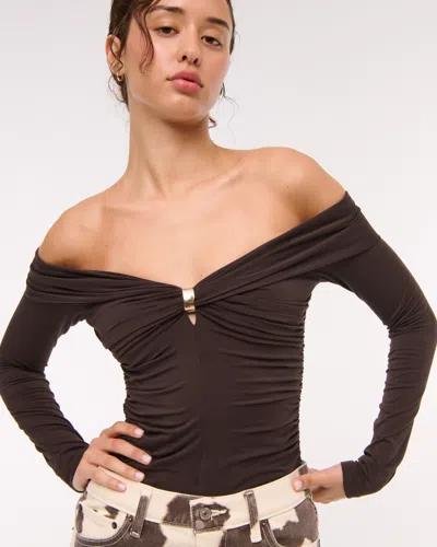 Abercrombie & Fitch Off-the-shoulder Hardware Top In Brown