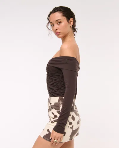 Abercrombie & Fitch Off-the-shoulder Hardware Top In Brown