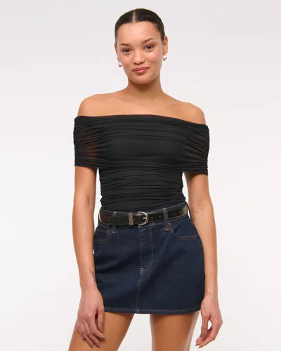 Abercrombie & Fitch Mesh Foldover Bodysuit In Black