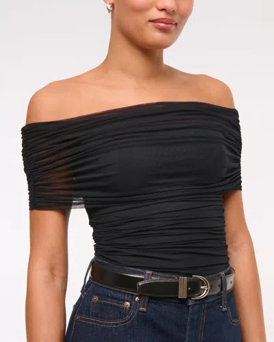 Abercrombie & Fitch Mesh Foldover Bodysuit In Black