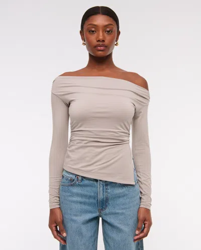 Abercrombie & Fitch Off-the-shoulder Draped Top In Neutral