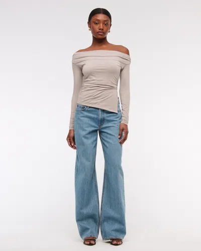 Abercrombie & Fitch Off-the-shoulder Draped Top In Neutral