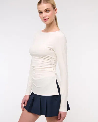 Abercrombie & Fitch Long-sleeve Stretch Crepe Slash Top In White
