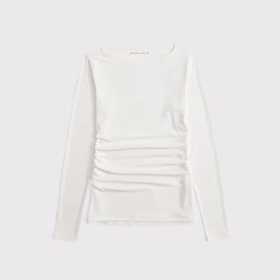 Abercrombie & Fitch Long-sleeve Stretch Crepe Slash Top In White