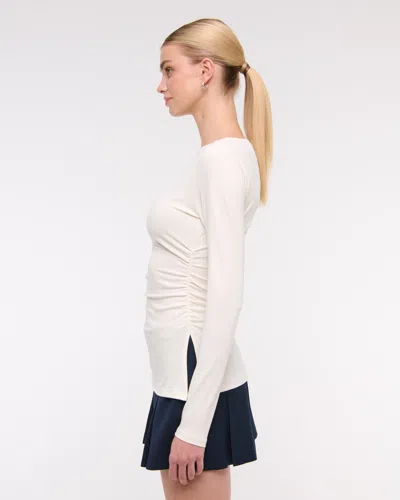 Abercrombie & Fitch Long-sleeve Stretch Crepe Slash Top In White