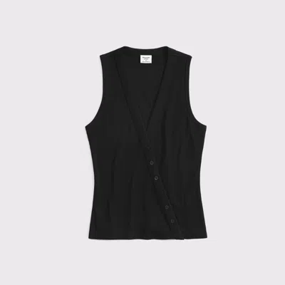 Abercrombie & Fitch Asymmetrical Button-through Top In Black