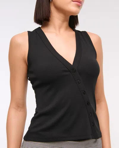Abercrombie & Fitch Asymmetrical Button-through Top In Black