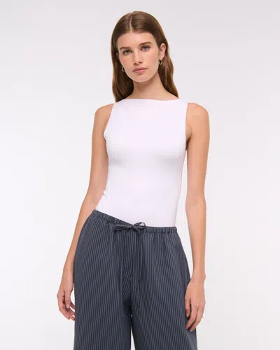 Abercrombie & Fitch Sculpt Matte Seamless Slash Scoop-back Bodysuit In White