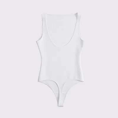 Abercrombie & Fitch Sculpt Matte Seamless Slash Scoop-back Bodysuit In White