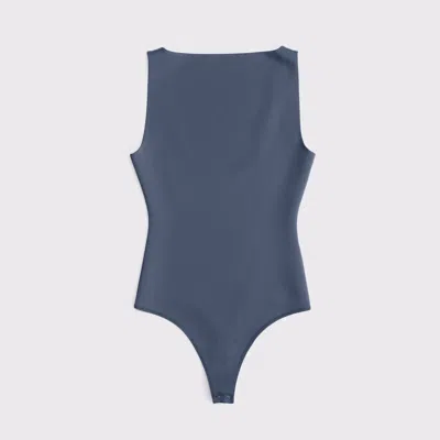 Abercrombie & Fitch Sculpt Matte Seamless Slash Scoop-back Bodysuit In Blue