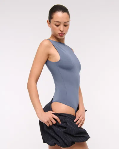Abercrombie & Fitch Sculpt Matte Seamless Slash Scoop-back Bodysuit In Blue