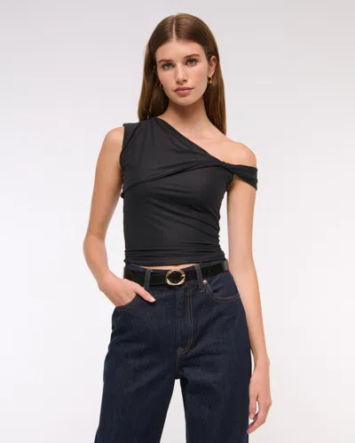 Abercrombie & Fitch Soft Matte Seamless Asymmetrical Twist Top In Black