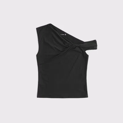Abercrombie & Fitch Soft Matte Seamless Asymmetrical Twist Top In Black