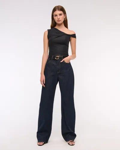 Abercrombie & Fitch Soft Matte Seamless Asymmetrical Twist Top In Black