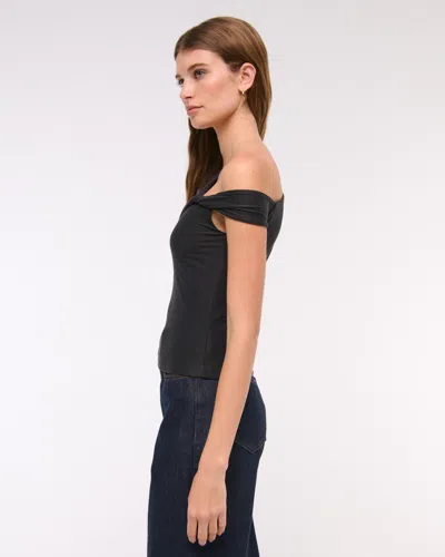 Abercrombie & Fitch Soft Matte Seamless Asymmetrical Twist Top In Black