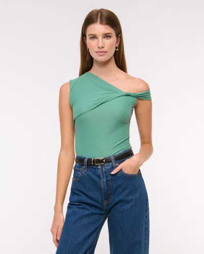 Abercrombie & Fitch Soft Matte Seamless Asymmetrical Twist Top In Green