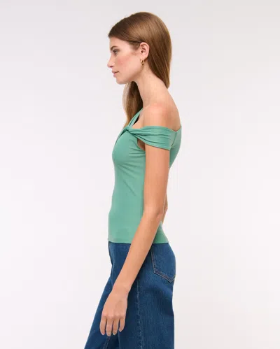Abercrombie & Fitch Soft Matte Seamless Asymmetrical Twist Top In Green