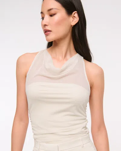 Abercrombie & Fitch Mesh Cowl Neck Bodysuit In Neutral