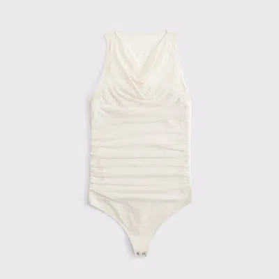 Abercrombie & Fitch Mesh Cowl Neck Bodysuit In Neutral