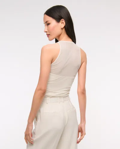 Abercrombie & Fitch Mesh Cowl Neck Bodysuit In Neutral