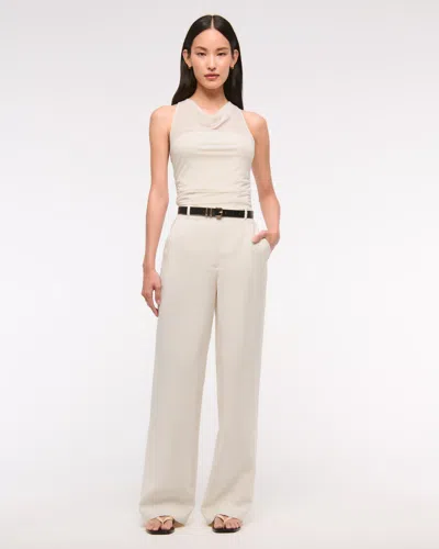 Abercrombie & Fitch Mesh Cowl Neck Bodysuit In Neutral