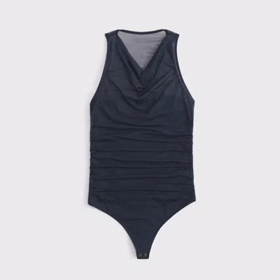 Abercrombie & Fitch Mesh Cowl Neck Bodysuit In Blue
