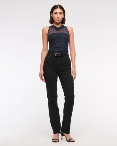 Abercrombie & Fitch Mesh Cowl Neck Bodysuit In Blue