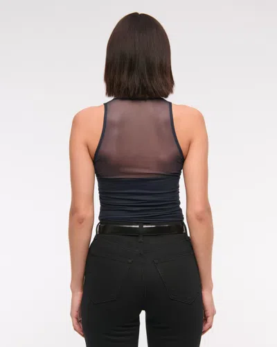 Abercrombie & Fitch Mesh Cowl Neck Bodysuit In Blue