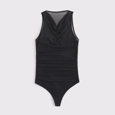 Abercrombie & Fitch Mesh Cowl Neck Bodysuit In Black