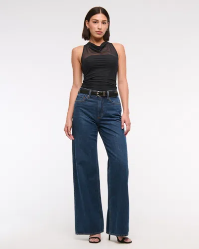 Abercrombie & Fitch Mesh Cowl Neck Bodysuit In Black