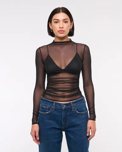 Abercrombie & Fitch The A&f Paloma Long-sleeve Mesh Top In Black