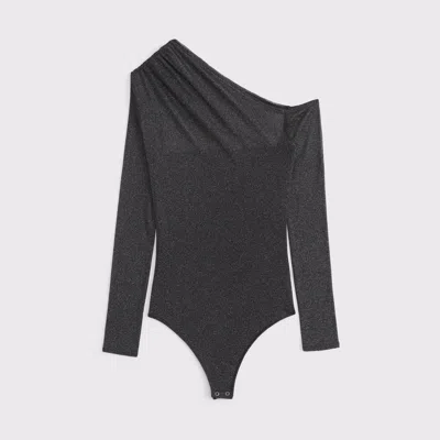 Abercrombie & Fitch Long-sleeve Asymmetrical Draped Mesh Bodysuit In Blue