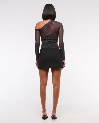 Abercrombie & Fitch Long-sleeve Asymmetrical Draped Mesh Bodysuit In Blue