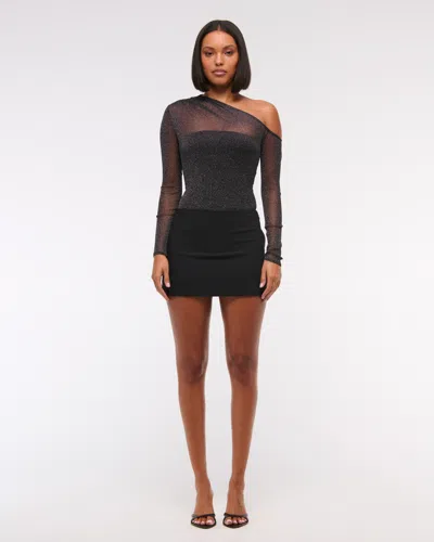 Abercrombie & Fitch Long-sleeve Asymmetrical Draped Mesh Bodysuit In Blue