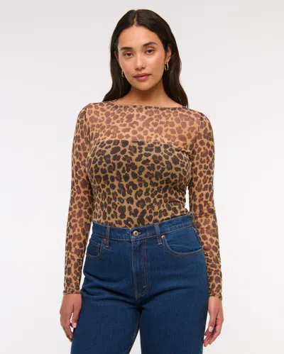 Abercrombie & Fitch Long-sleeve Mesh Slash Bodysuit In Brown