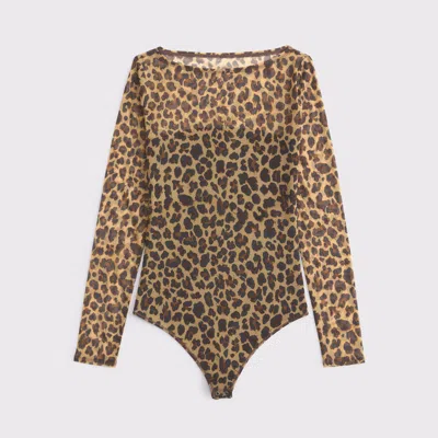 Abercrombie & Fitch Long-sleeve Mesh Slash Bodysuit In Brown