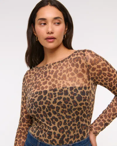 Abercrombie & Fitch Long-sleeve Mesh Slash Bodysuit In Brown