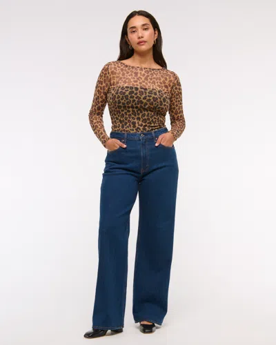 Abercrombie & Fitch Long-sleeve Mesh Slash Bodysuit In Brown