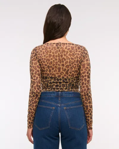 Abercrombie & Fitch Long-sleeve Mesh Slash Bodysuit In Brown