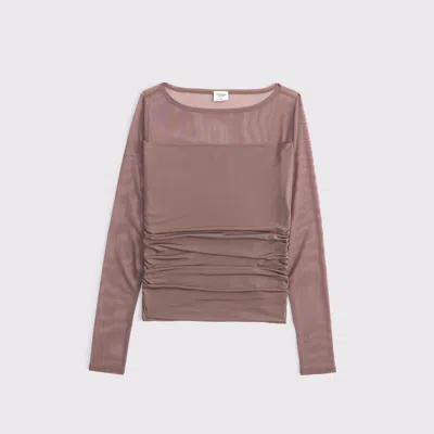 Abercrombie & Fitch Mesh Slash Top In Brown