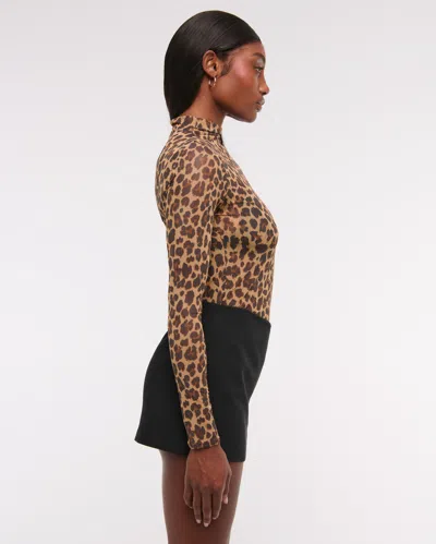 Abercrombie & Fitch Long-sleeve Mesh Mockneck Top In Brown