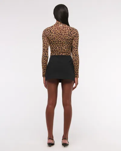 Abercrombie & Fitch Long-sleeve Mesh Mockneck Top In Brown