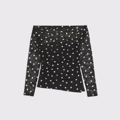 Abercrombie & Fitch Off-the-shoulder Draped Mesh Top In Black