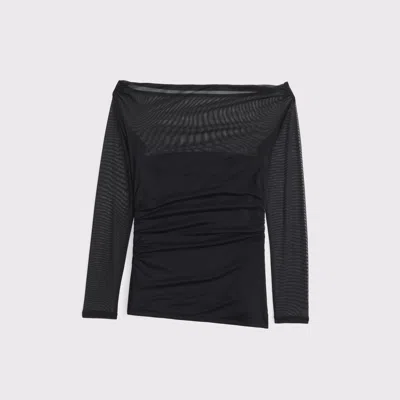 Abercrombie & Fitch Off-the-shoulder Draped Mesh Top In Black