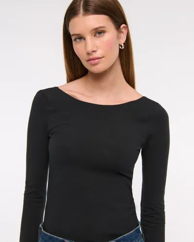 Abercrombie & Fitch Long-sleeve Balletic Scoop-back Top In Black
