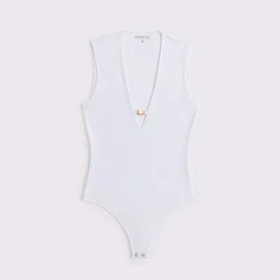 Abercrombie & Fitch Plunge Hardware Bodysuit In White
