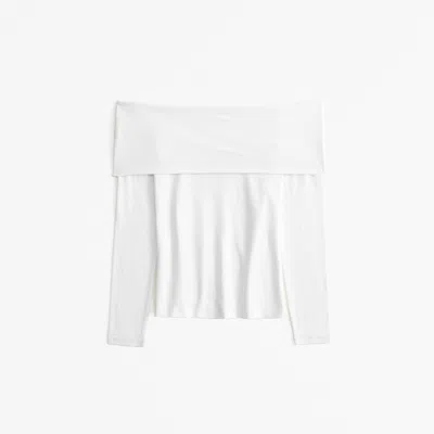 Abercrombie & Fitch Long-sleeve Cotton-blend Seamless Fabric Tuckable Off-the-shoulder Top In White
