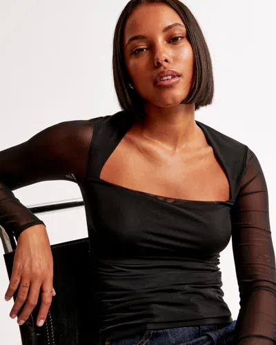 Abercrombie & Fitch The A&f Ava Long-sleeve Mesh Top In Black