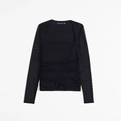 Abercrombie & Fitch The A&f Ava Long-sleeve Mesh Top In Black